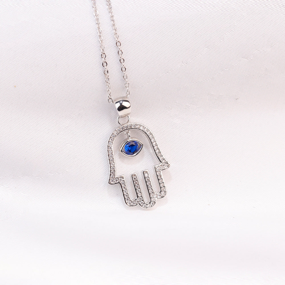 Hamsa Pendant Necklace with Evil Eye Crystal-0