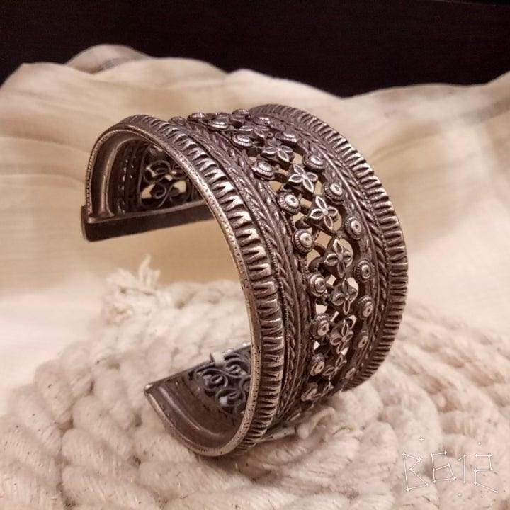 Sterling silver Handcrafted Broad Antique Look Bracelet-1