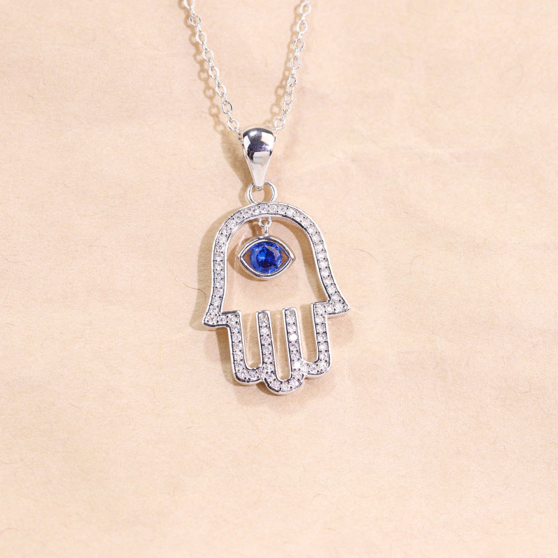Hamsa Pendant Necklace with Evil Eye Crystal-1
