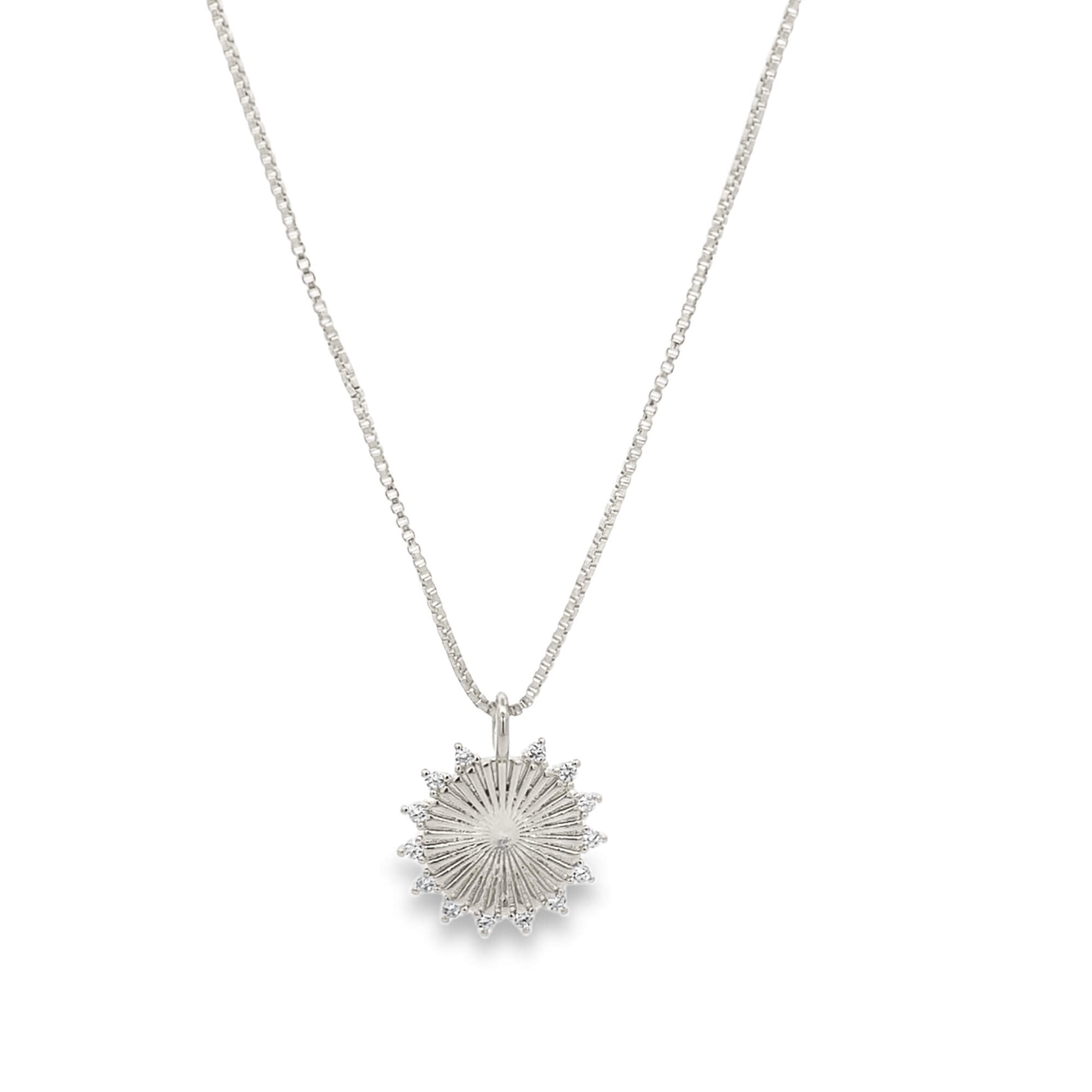 Radiant Sunburst CZ Halo Pendant Necklace (F96)-1