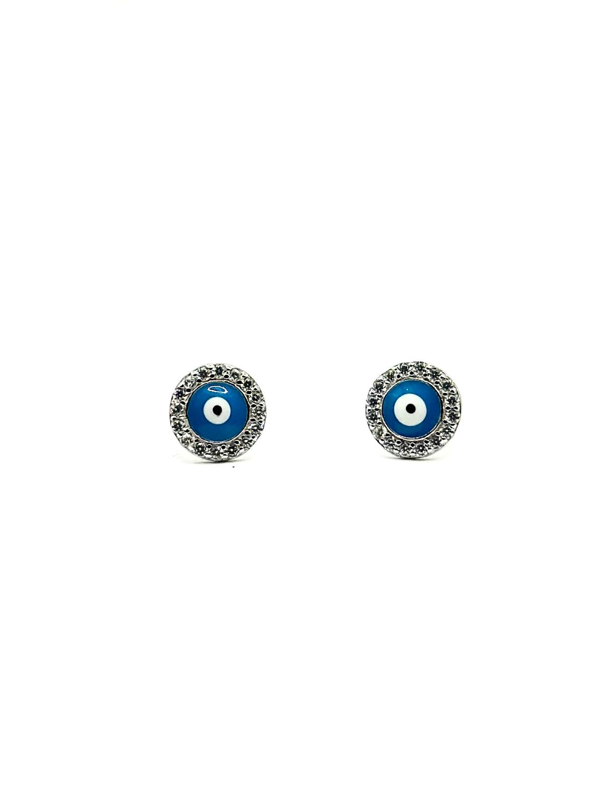Evil Eye Crystal Halo Stud Earrings – Sterling Silver-1