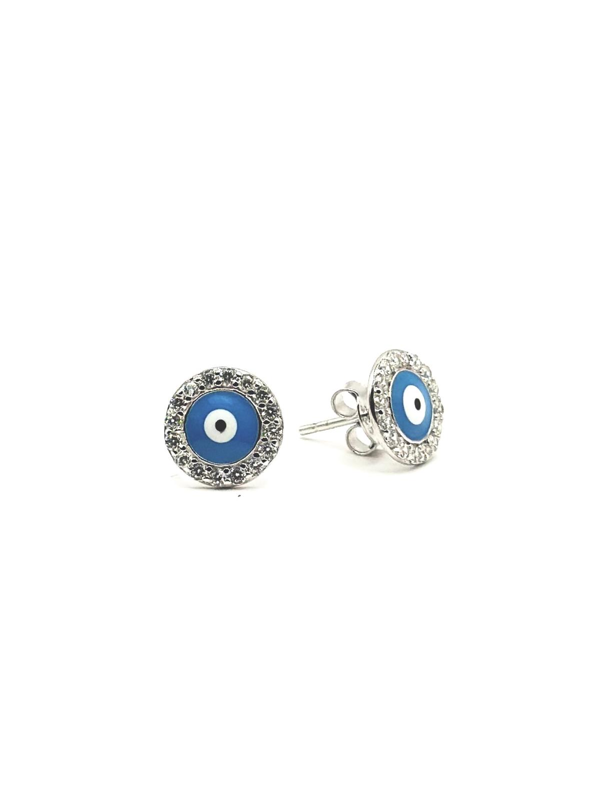 Evil Eye Crystal Halo Stud Earrings – Sterling Silver-0