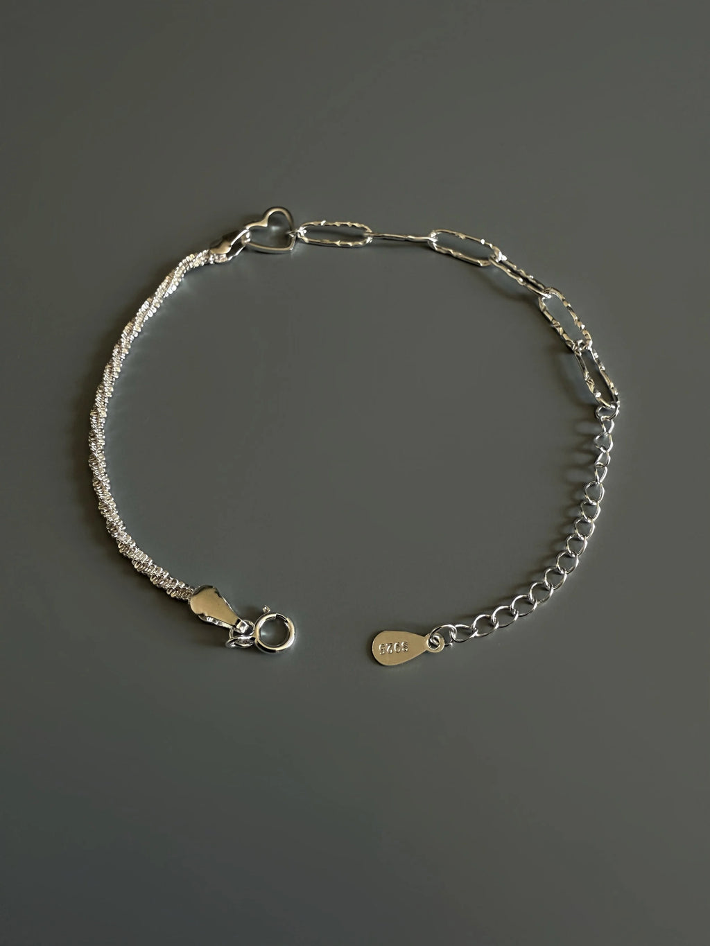 925 Sterling Silver Heart Charm  Minimalist Bracelet-2