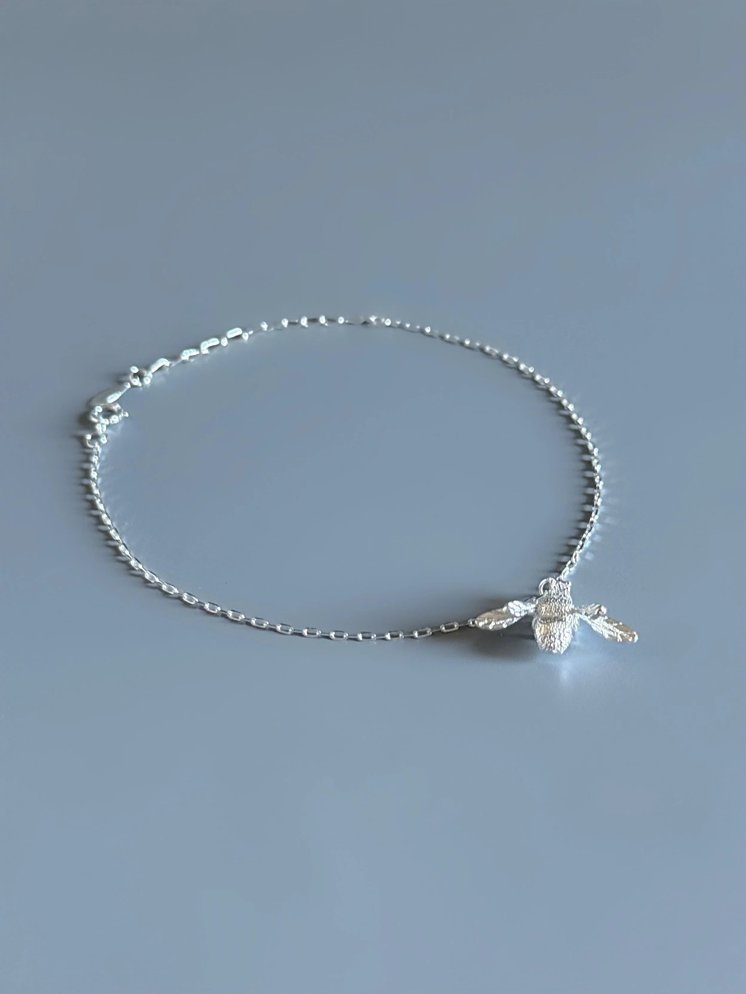 925 Sterling Silver Big Bee Charm Anklet-3