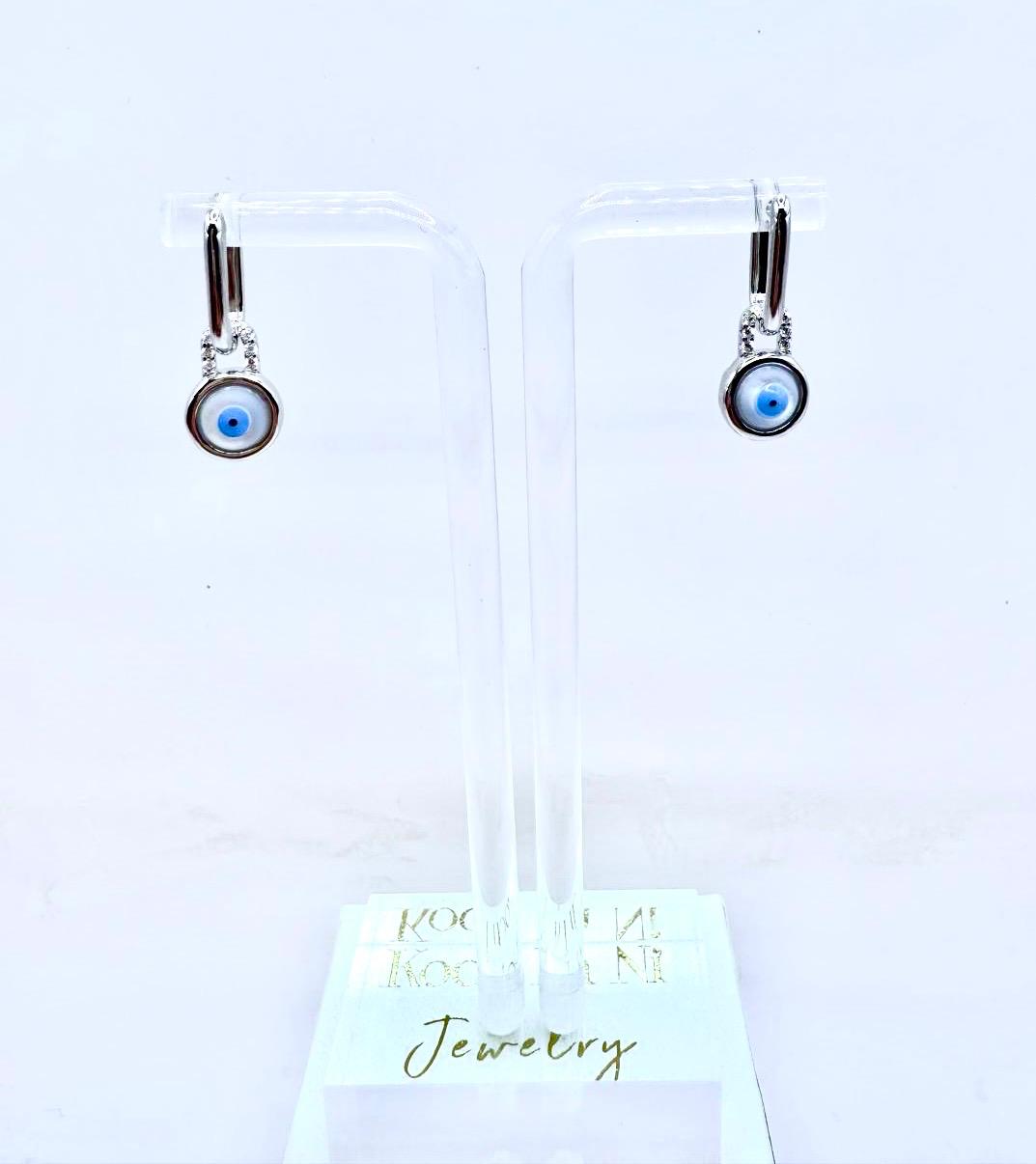 Evil Eye Halo Drop Earrings – Sterling Silver-1