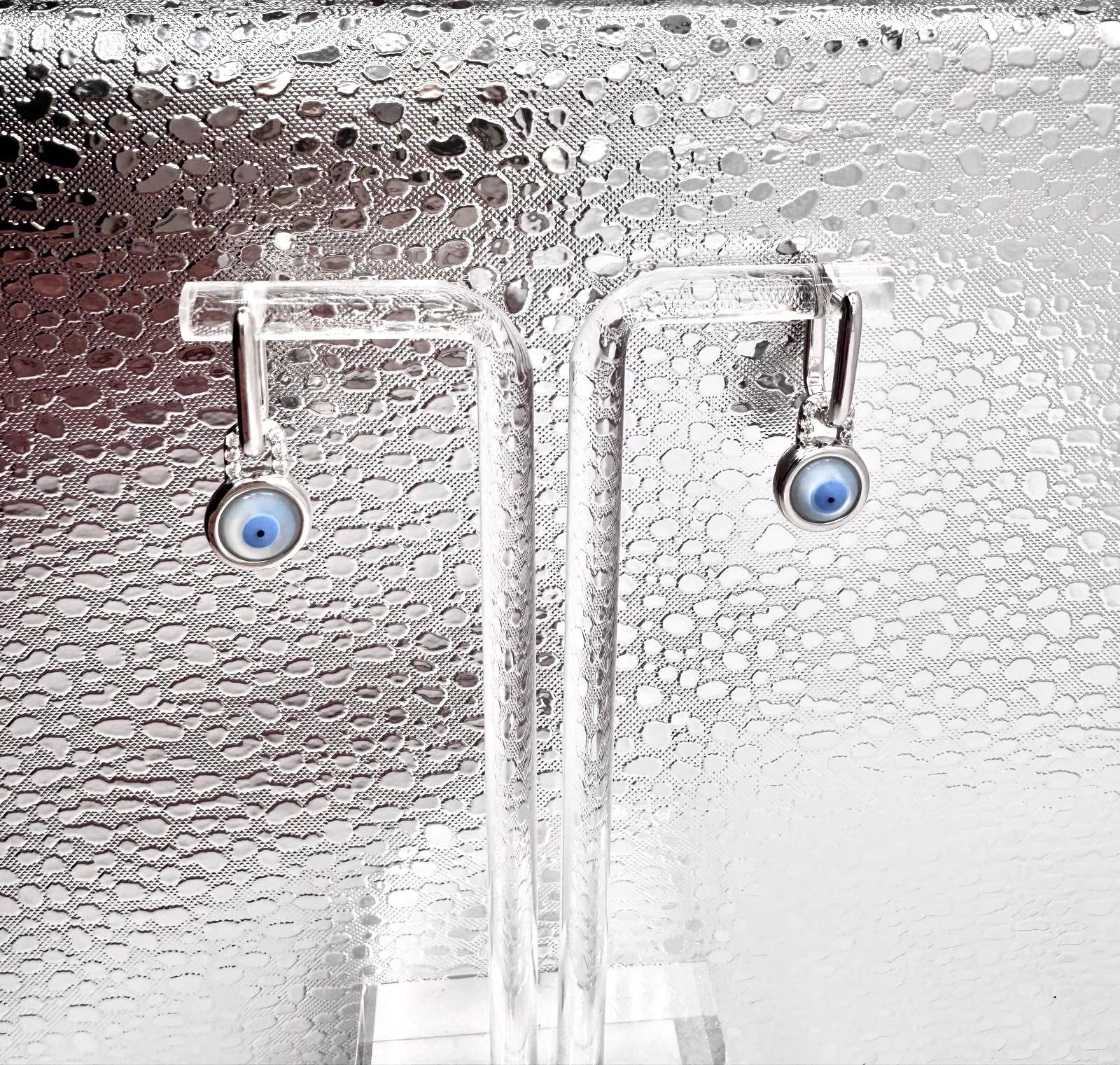 Evil Eye Halo Drop Earrings – Sterling Silver-2