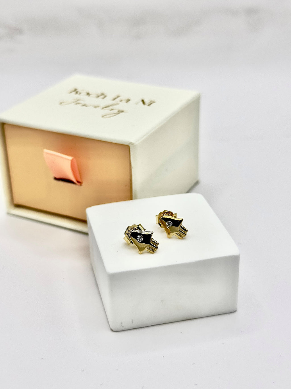 Hamsa Stud Earrings with Crystal Accent