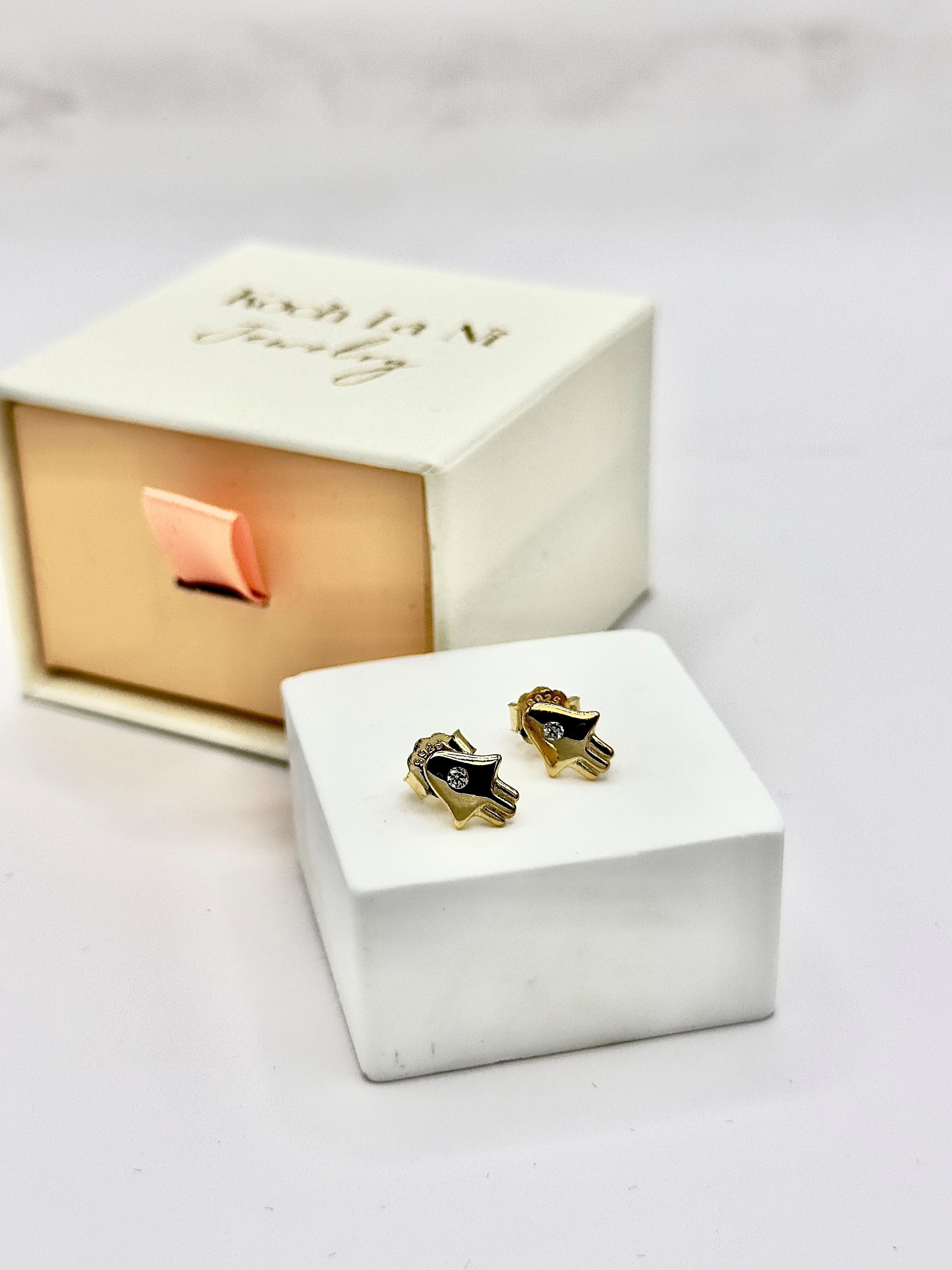 Hamsa Stud Earrings with Crystal Accent