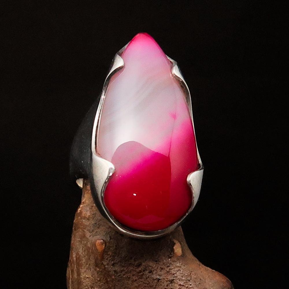 Pink Agate Ring, Sterling Silver Ring, pear shaped pink Agate Cabochon, Pink Outfit Ring, unique design, handmade Ring, gift - Size 10