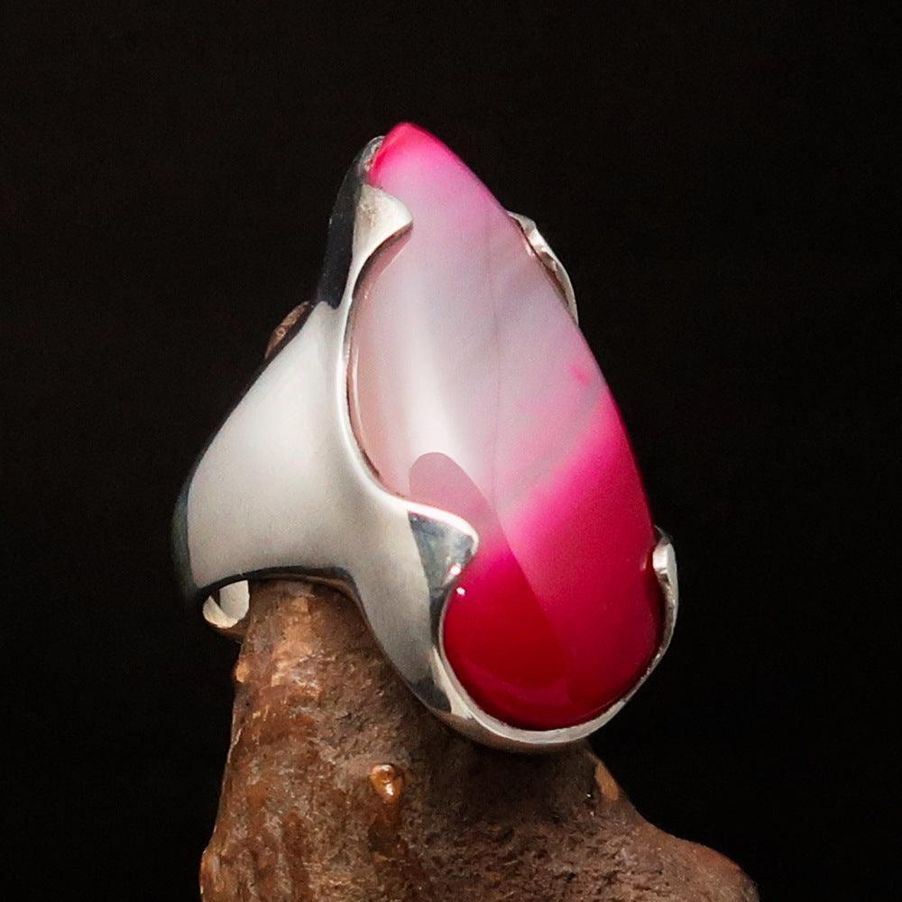 Pink Agate Ring, Sterling Silver Ring, pear shaped pink Agate Cabochon, Pink Outfit Ring, unique design, handmade Ring, gift - Size 10