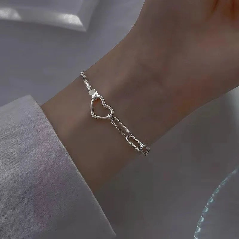 925 Sterling Silver Heart Charm  Minimalist Bracelet-5