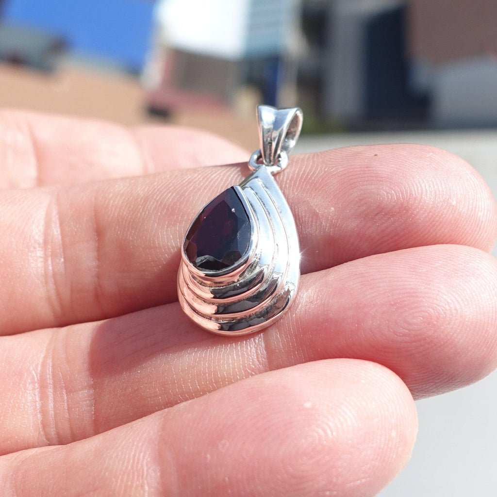 Garnet Silver Pendant, Pear shaped Sterling Silver Gemstone Pendant with Garnet, Symmetric Amulet, Sterling silver Amulet-1