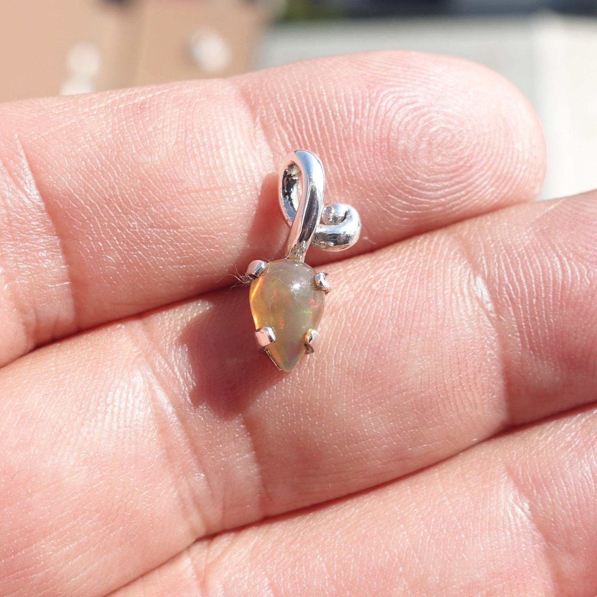 Minimalist Silver Opal Pendant, Sterling Silver Pendant, Multicolor Opal Pendant, pear shaped Opal, natural Opal