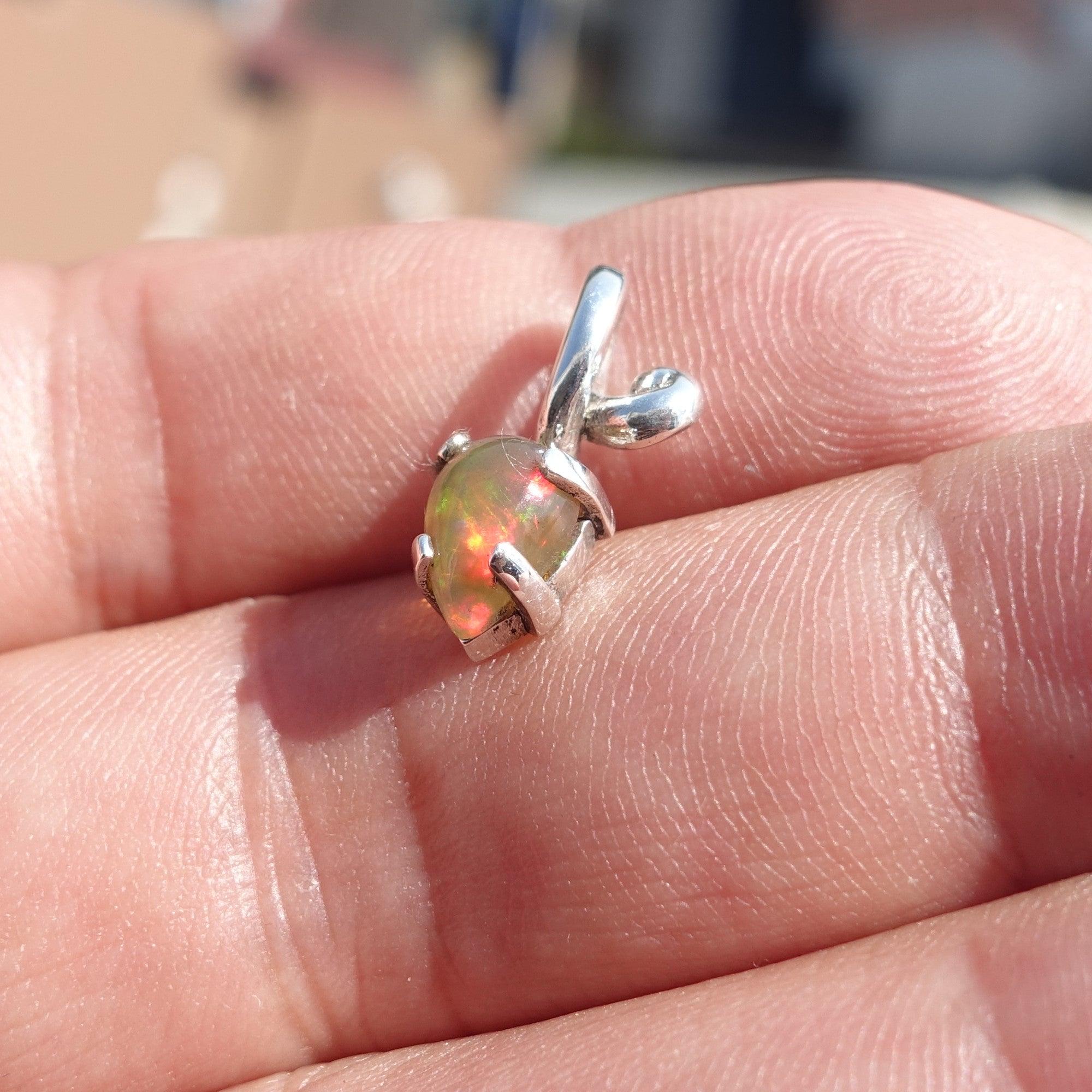 Minimalist Silver Opal Pendant, Sterling Silver Pendant, Multicolor Opal Pendant, pear shaped Opal, natural Opal