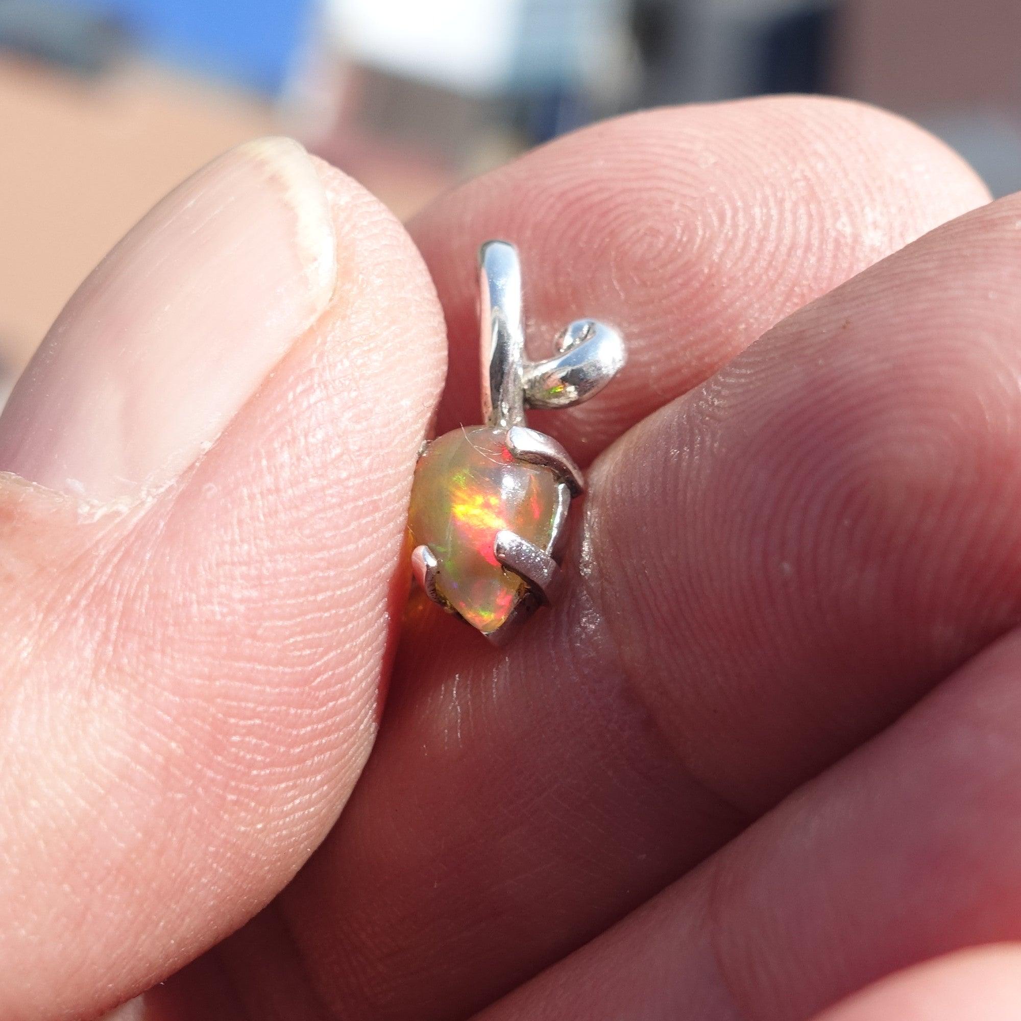 Minimalist Silver Opal Pendant, Sterling Silver Pendant, Multicolor Opal Pendant, pear shaped Opal, natural Opal
