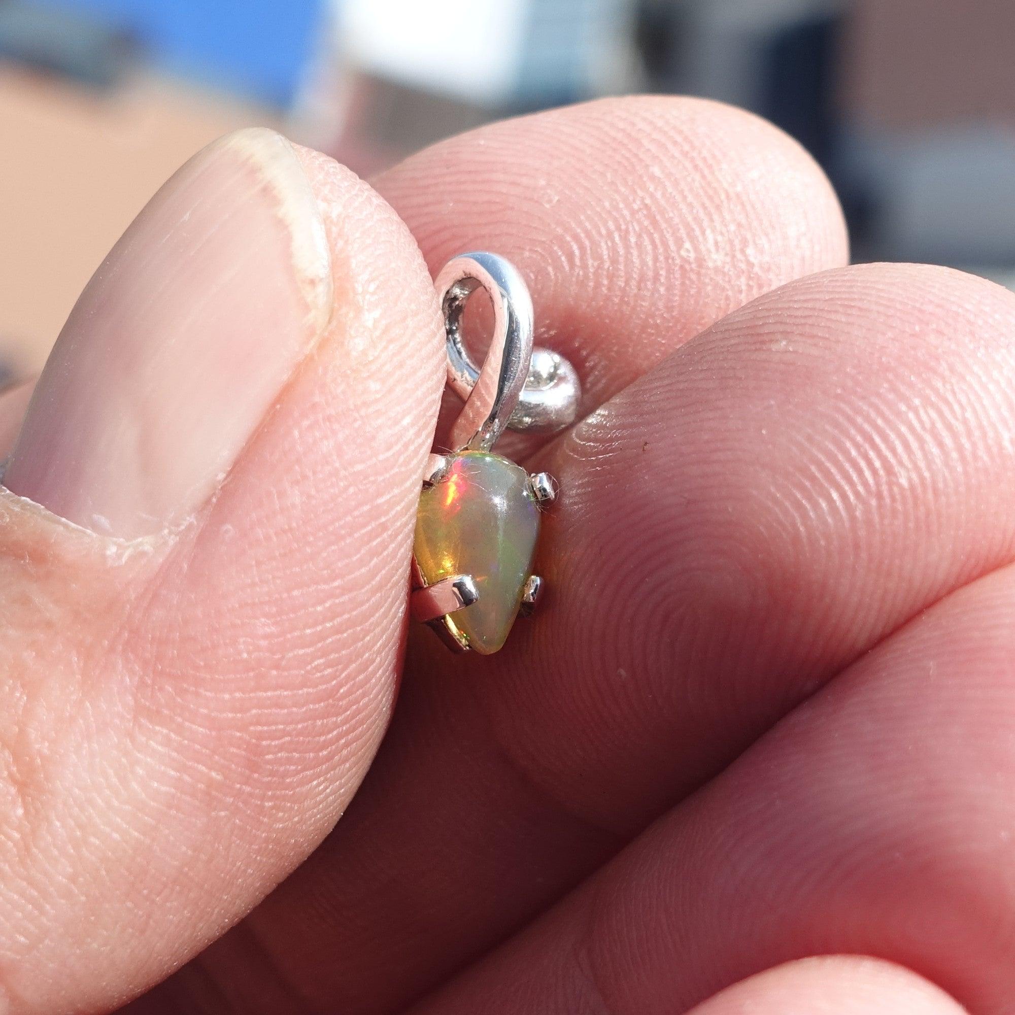 Minimalist Silver Opal Pendant, Sterling Silver Pendant, Multicolor Opal Pendant, pear shaped Opal, natural Opal