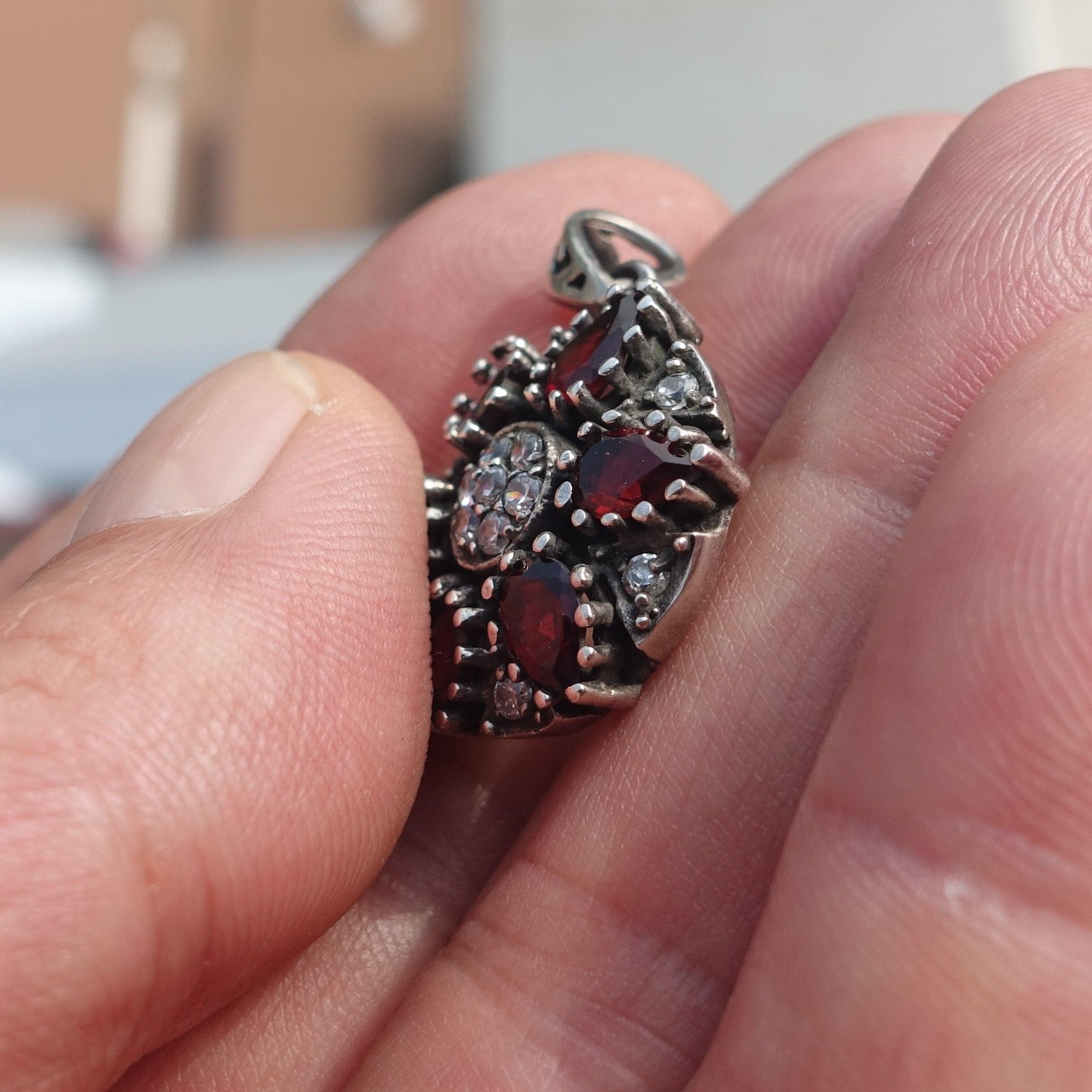 Garnet Silver Pendant, Star shaped Sterling Silver Gemstone Pendant with Garnet and Topaz, Symmetric Amulet, Sterling silver pendant-2