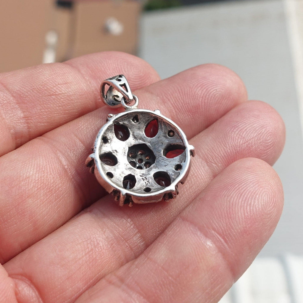 Garnet Silver Pendant, Star shaped Sterling Silver Gemstone Pendant with Garnet and Topaz, Symmetric Amulet, Sterling silver pendant-3