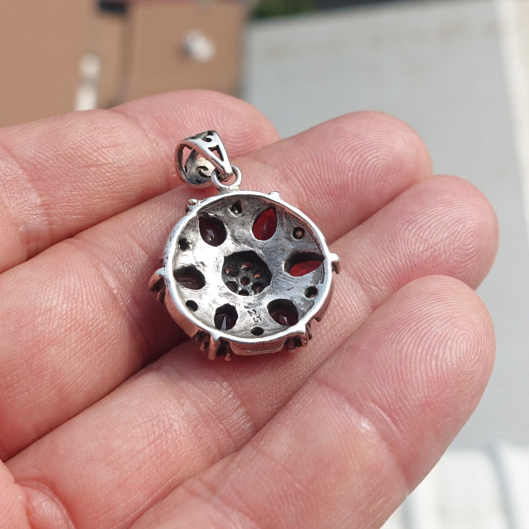 Garnet Silver Pendant, Star shaped Sterling Silver Gemstone Pendant with Garnet and Topaz, Symmetric Amulet, Sterling silver pendant-3