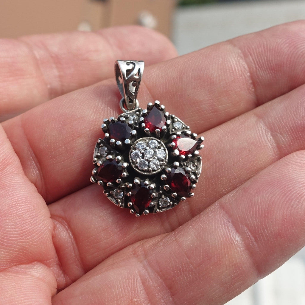 Garnet Silver Pendant, Star shaped Sterling Silver Gemstone Pendant with Garnet and Topaz, Symmetric Amulet, Sterling silver pendant-4