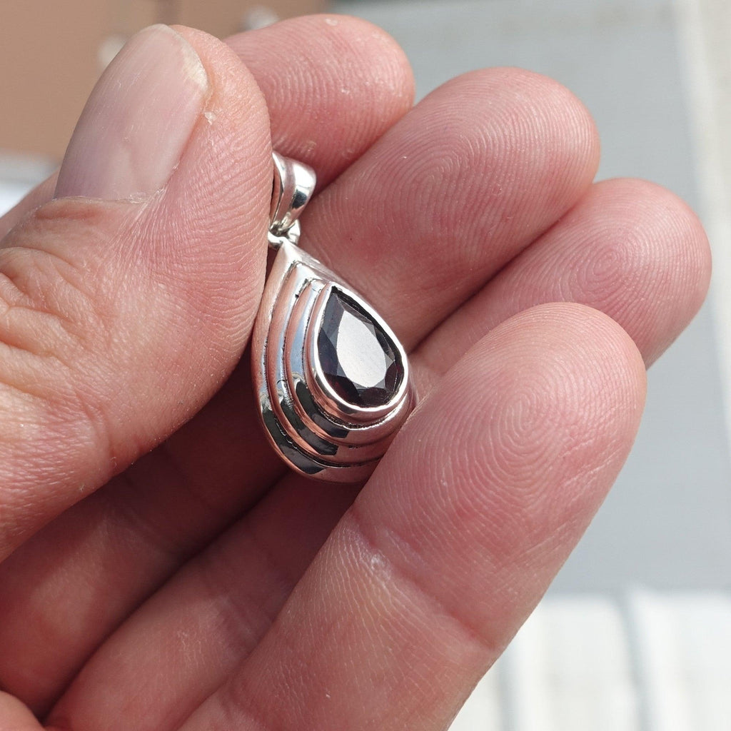 Garnet Silver Pendant, Pear shaped Sterling Silver Gemstone Pendant with Garnet, Symmetric Amulet, Sterling silver pendant-2