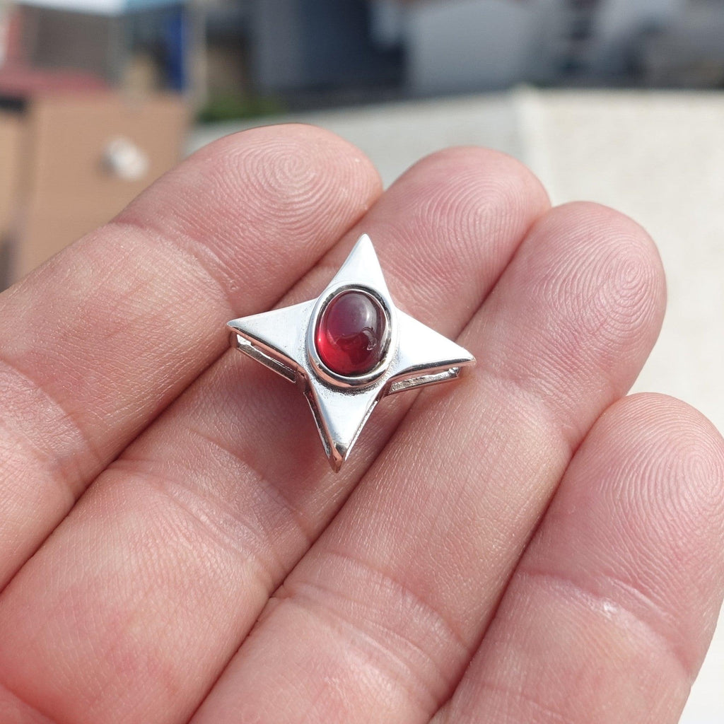 Garnet Star Silver Pendant, Star shaped Sterling Silver Gemstone Pendant with Garnet, Symmetric Amulet, Sterling silver pendant-1