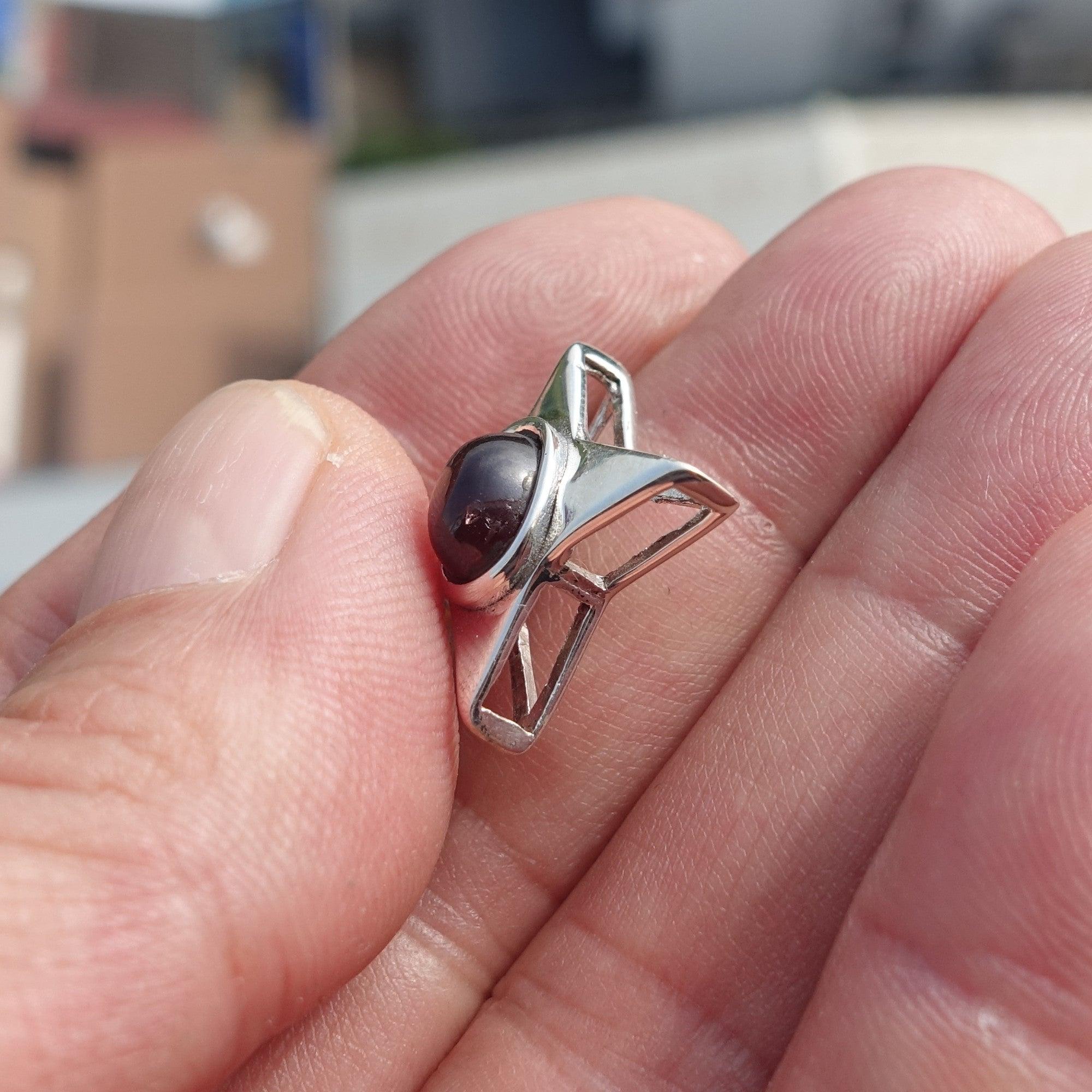 Garnet Star Silver Pendant, Star shaped Sterling Silver Gemstone Pendant with Garnet, Symmetric Amulet, Sterling silver pendant-2