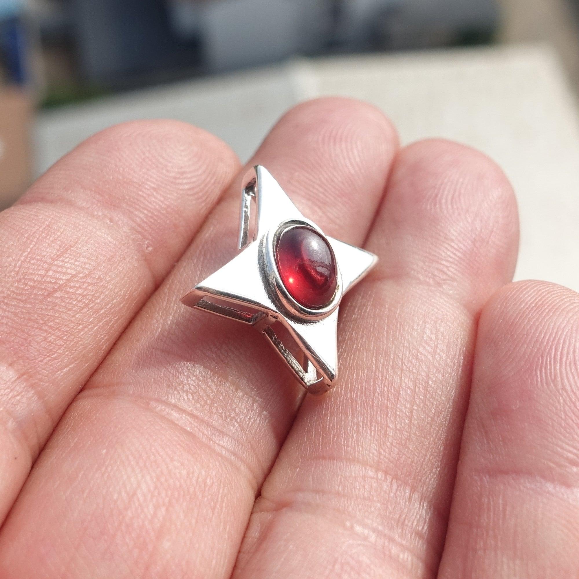 Garnet Star Silver Pendant, Star shaped Sterling Silver Gemstone Pendant with Garnet, Symmetric Amulet, Sterling silver pendant-0