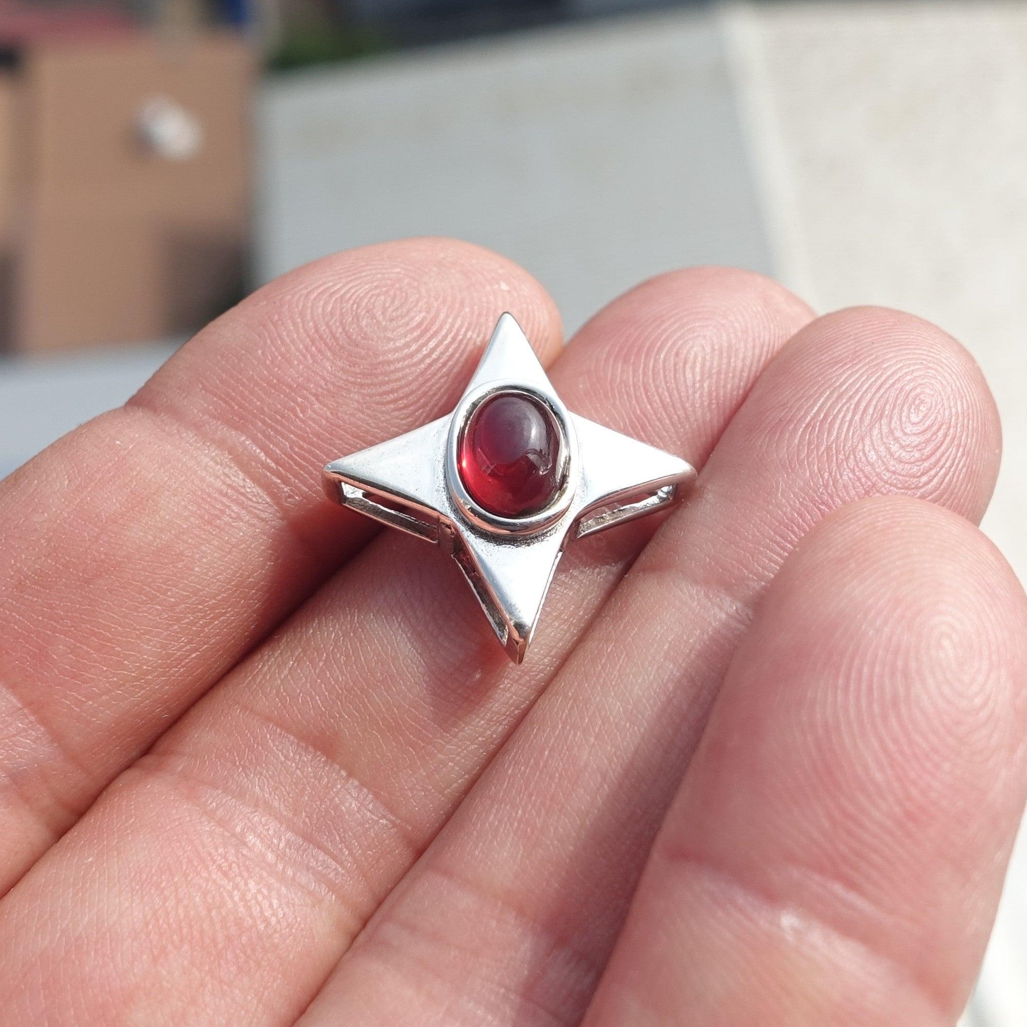 Garnet Star Silver Pendant, Star shaped Sterling Silver Gemstone Pendant with Garnet, Symmetric Amulet, Sterling silver pendant-3
