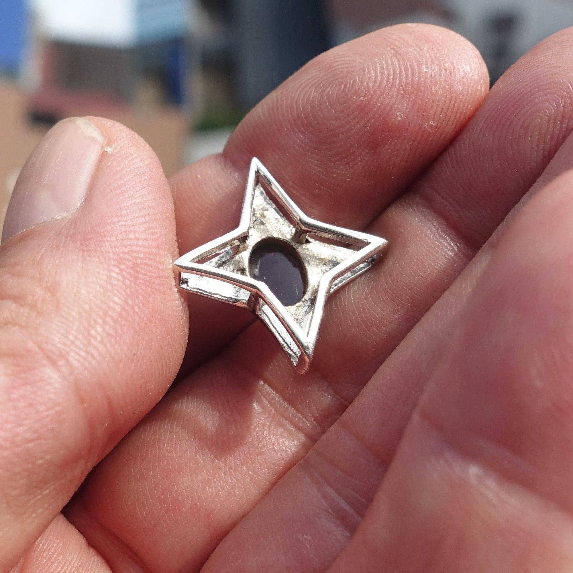 Garnet Star Silver Pendant, Star shaped Sterling Silver Gemstone Pendant with Garnet, Symmetric Amulet, Sterling silver pendant-4