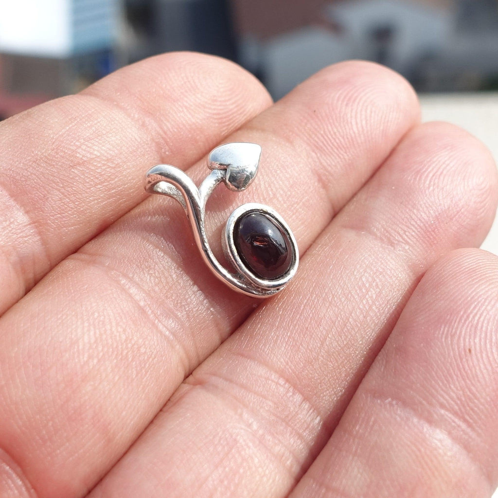 Garnet Leaf Silver Pendant, Sterling Silver Gemstone Pendant with Garnet, Sterling silver pendant-3