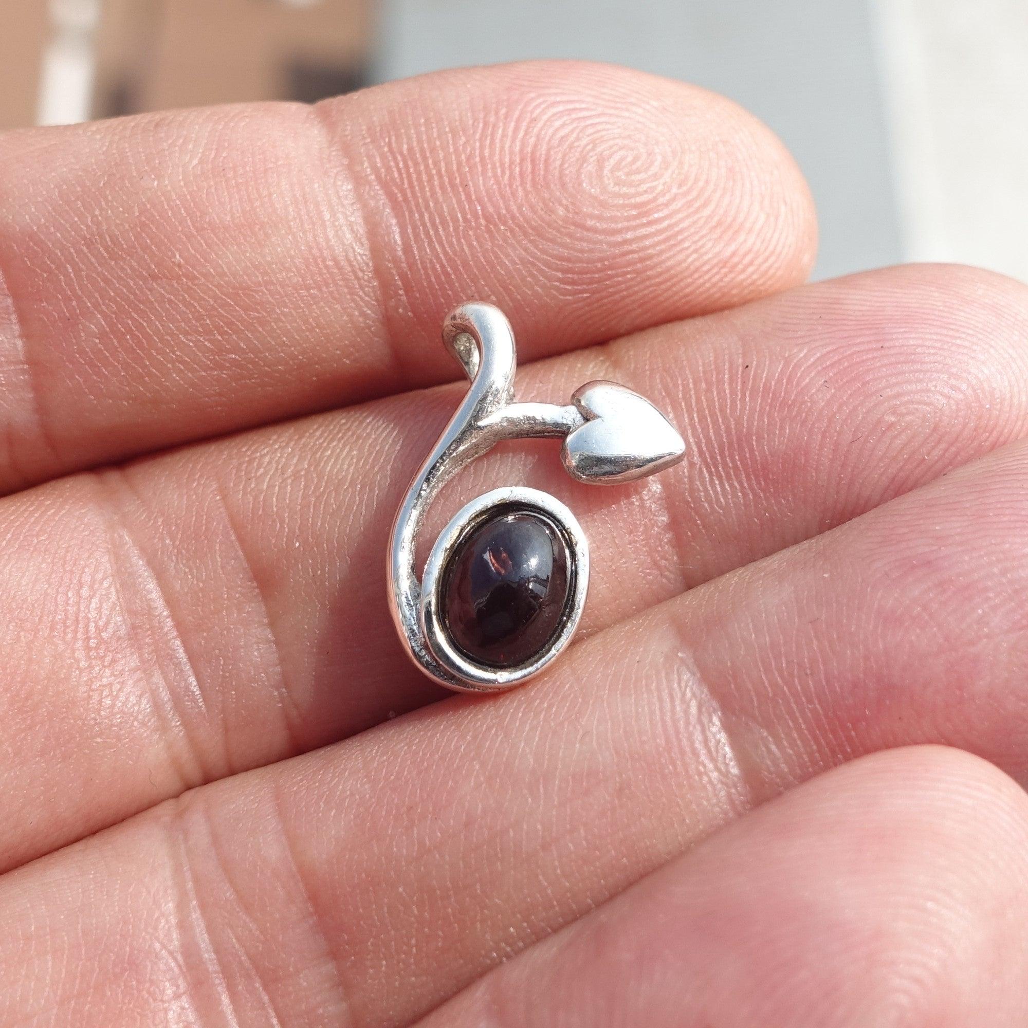 Garnet Leaf Silver Pendant, Sterling Silver Gemstone Pendant with Garnet, Sterling silver pendant-4