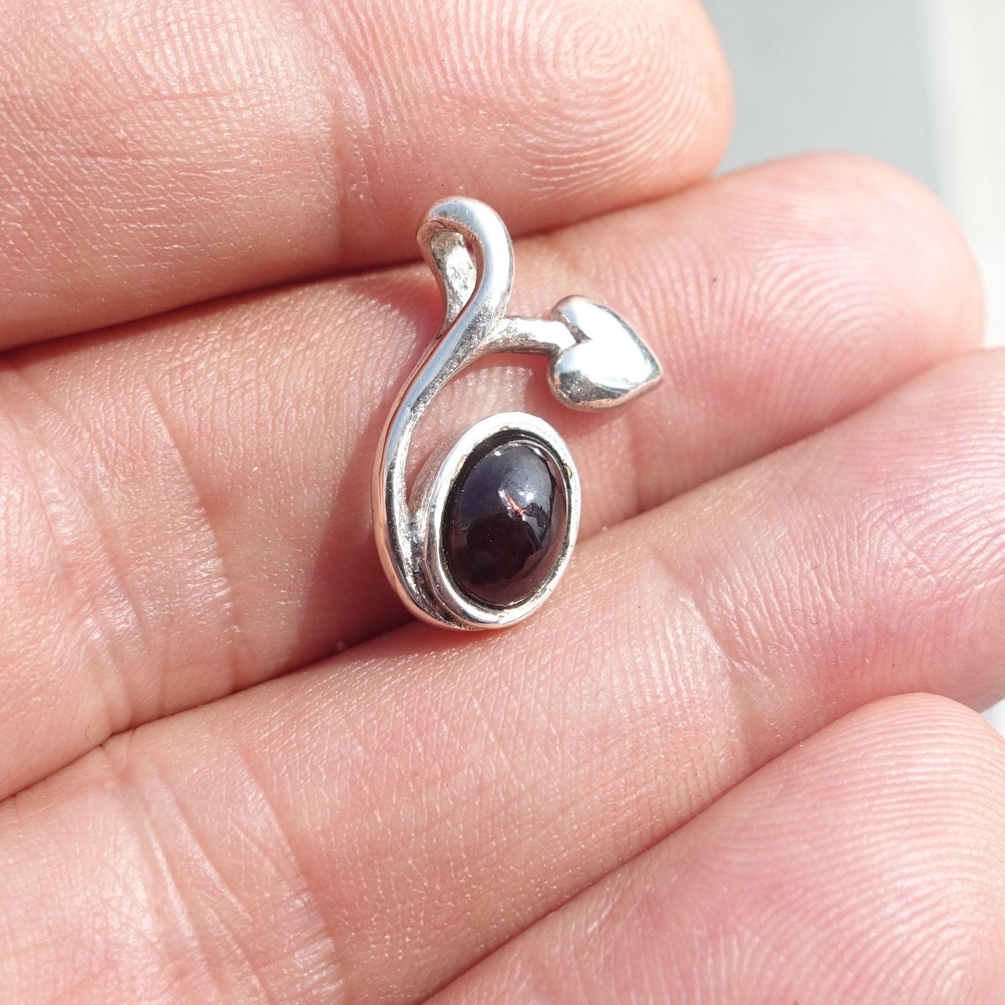 Garnet Leaf Silver Pendant, Sterling Silver Gemstone Pendant with Garnet, Sterling silver pendant-0