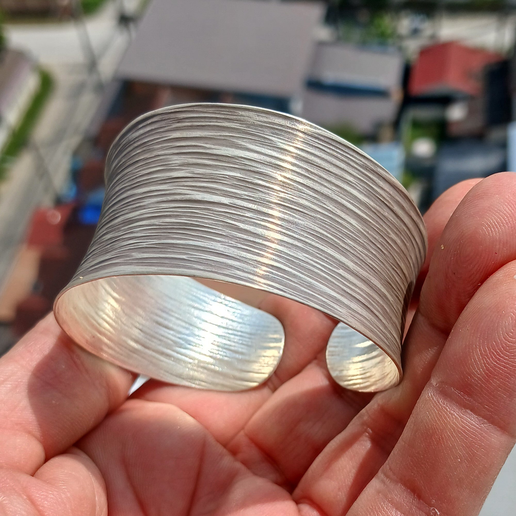 Minimalist Bracelet, Engraved Sterling Silver Bracelet, Extra wide Bracelet, Hand Crafted Sterling Silver Bracelet / Bangle-1