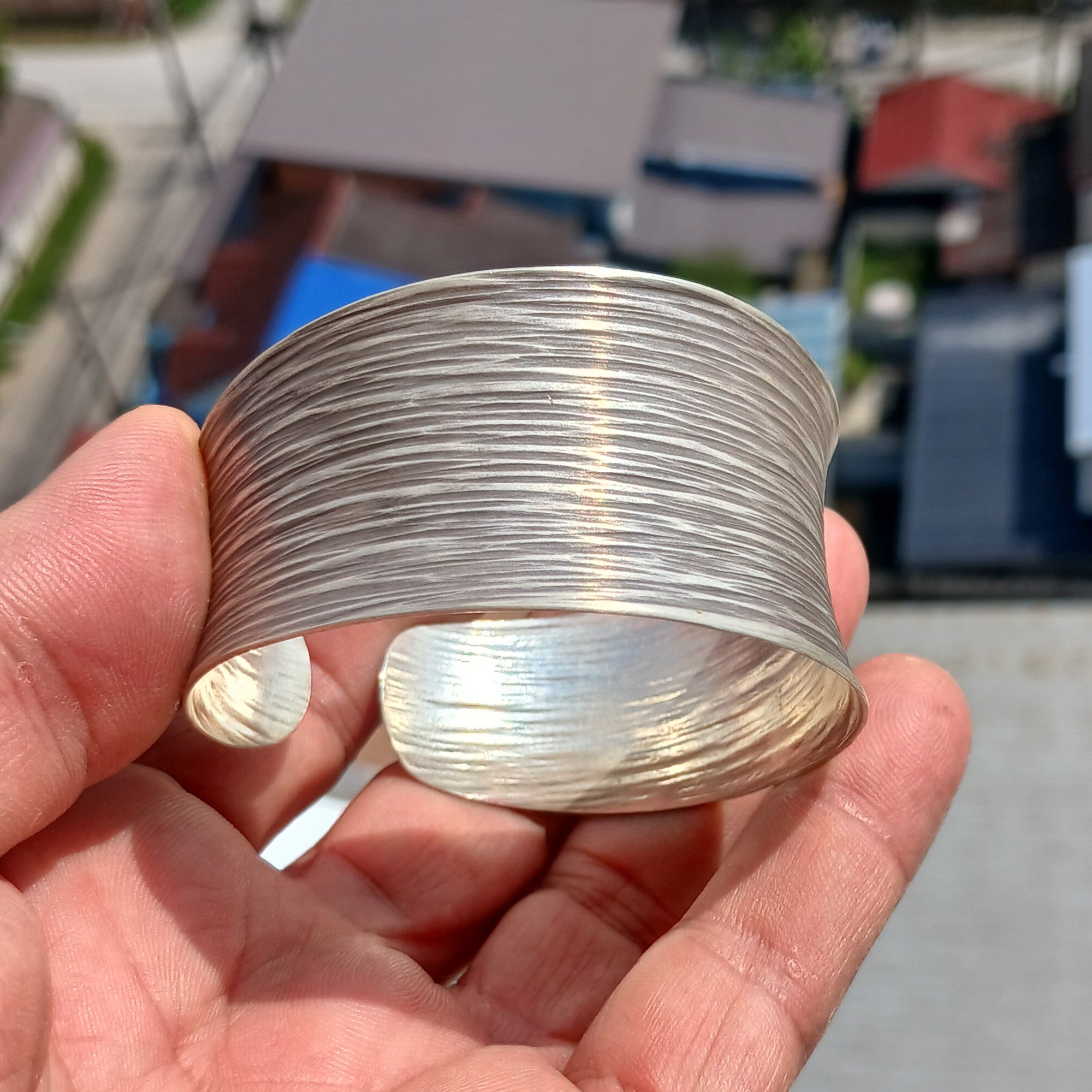 Minimalist Bracelet, Engraved Sterling Silver Bracelet, Extra wide Bracelet, Hand Crafted Sterling Silver Bracelet / Bangle-2