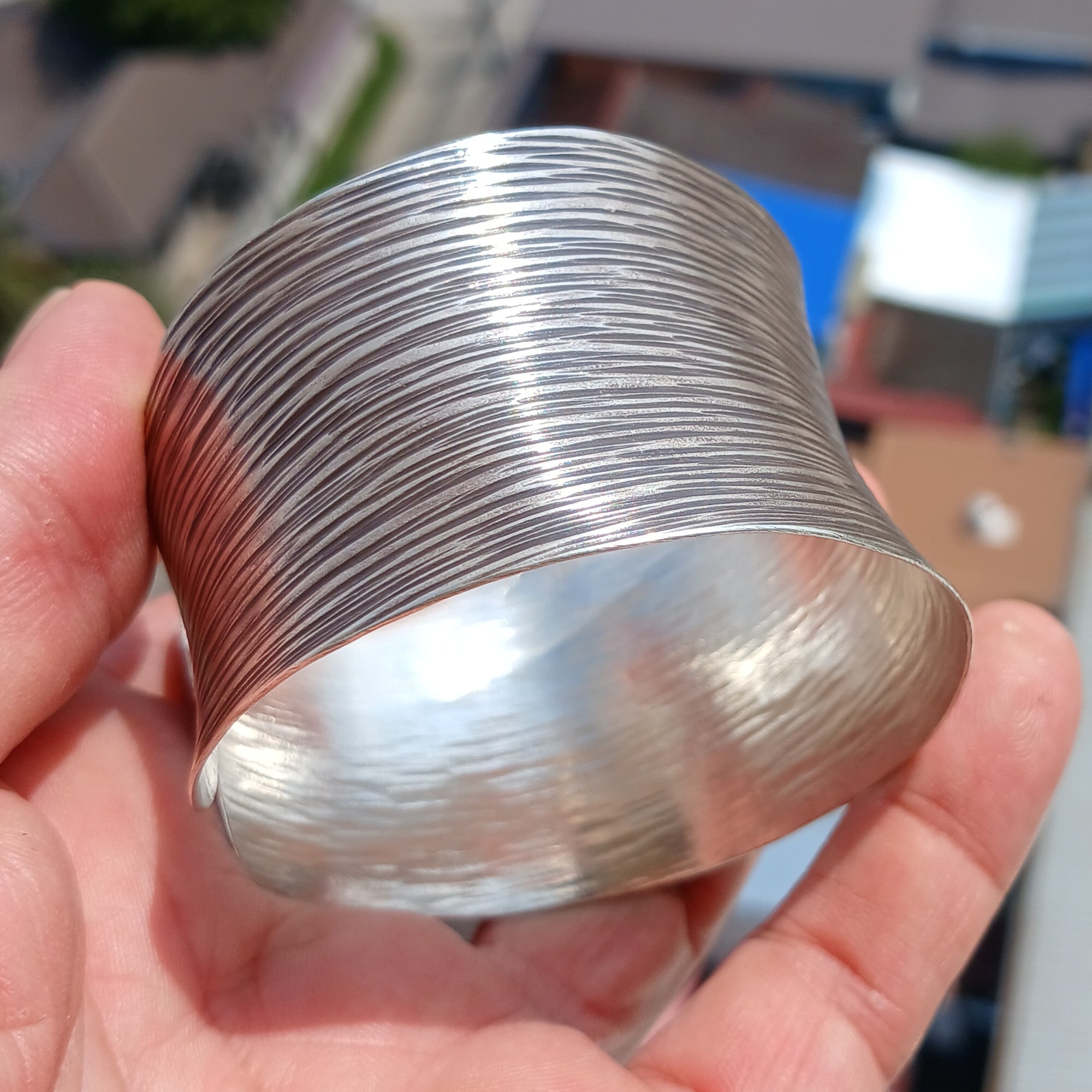 Minimalist Silver Bracelet, Sterling Silver Bracelet, Extra wide Bracelet, Hand Crafted Sterling Silver Bracelet / Bangle-3