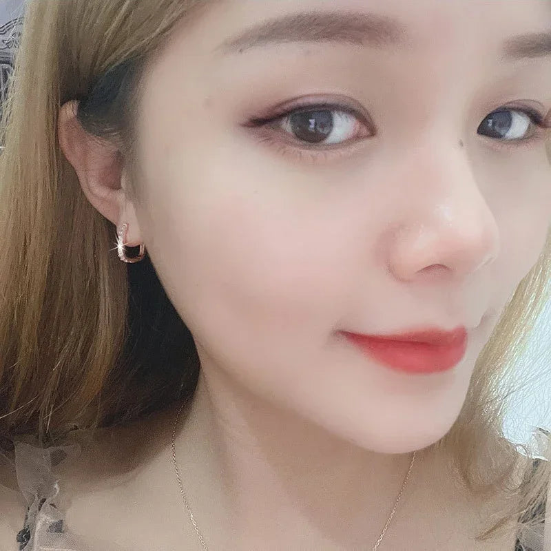 925 Sterling Silver Crystal Fashion Hoop Earrings-4