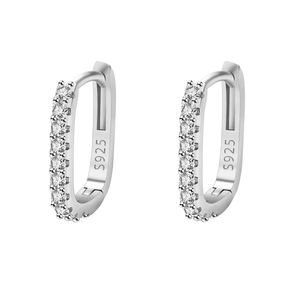 925 Sterling Silver Crystal Fashion Hoop Earrings-6