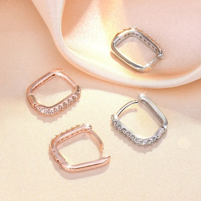 925 Sterling Silver Crystal Fashion Hoop Earrings-2