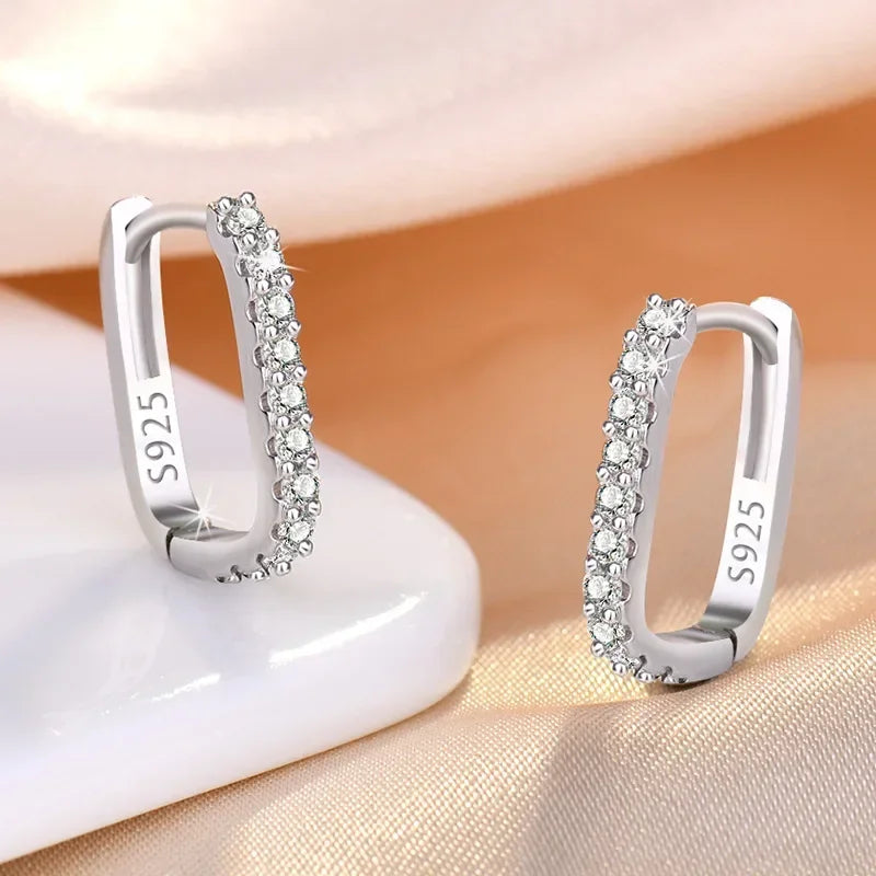 925 Sterling Silver Crystal Fashion Hoop Earrings-3