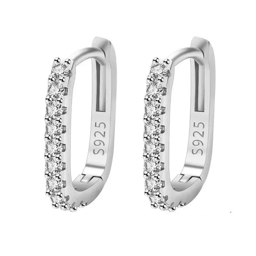 925 Sterling Silver Crystal Fashion Hoop Earrings-0
