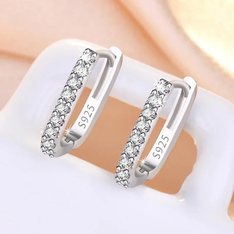 925 Sterling Silver Crystal Fashion Hoop Earrings-1