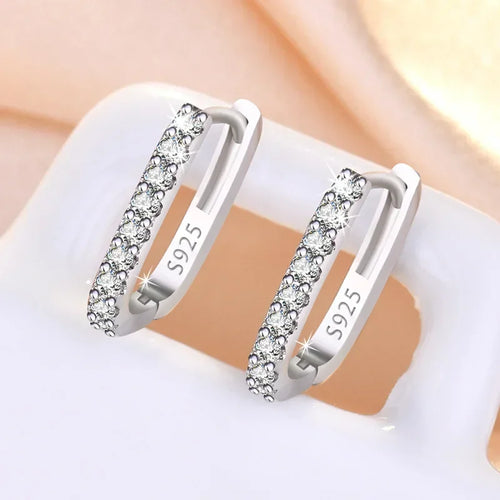 925 Sterling Silver Crystal Fashion Hoop Earrings-1