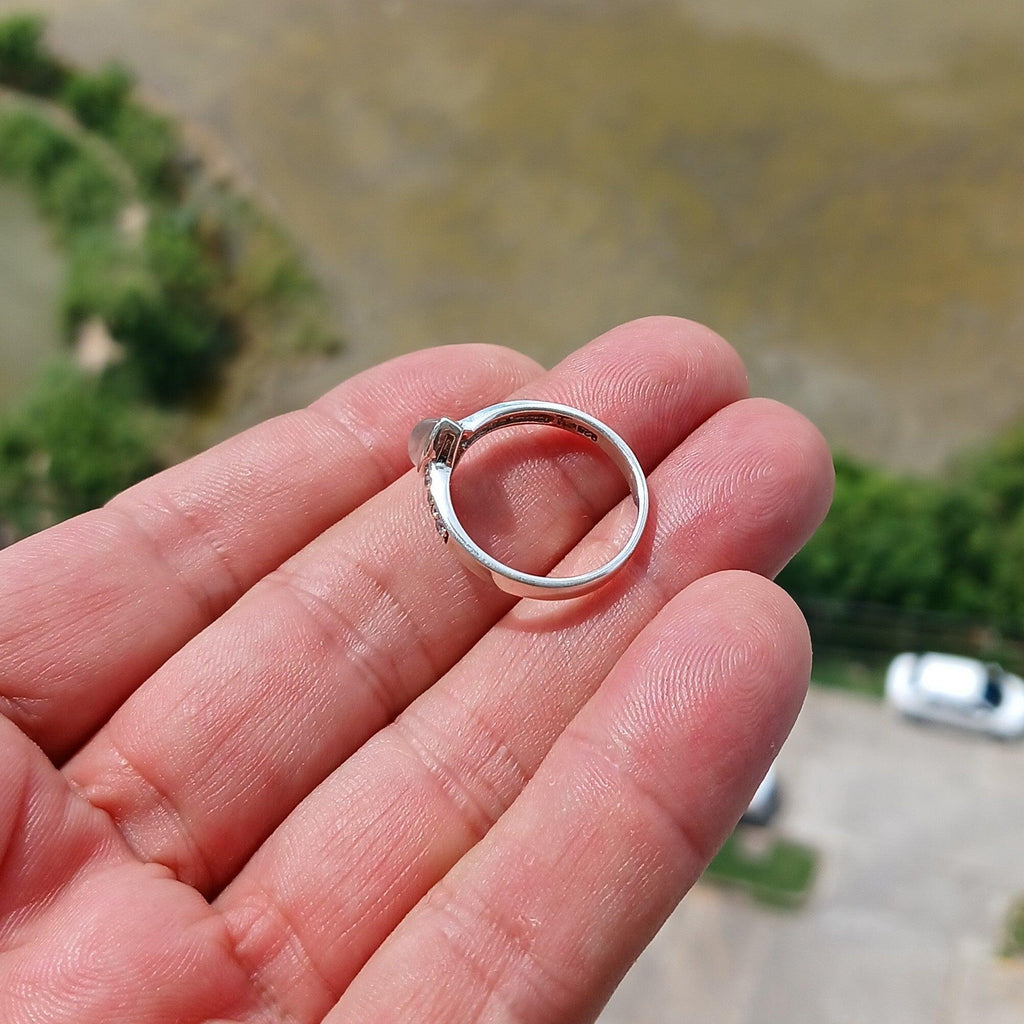Moonstone Ring, Moonstone Silver Ring, Sterling Silver ring, Solitaire Ring, marquise shaped Ceylon Moonstone and 8 CZ, gift for Her - 7.75