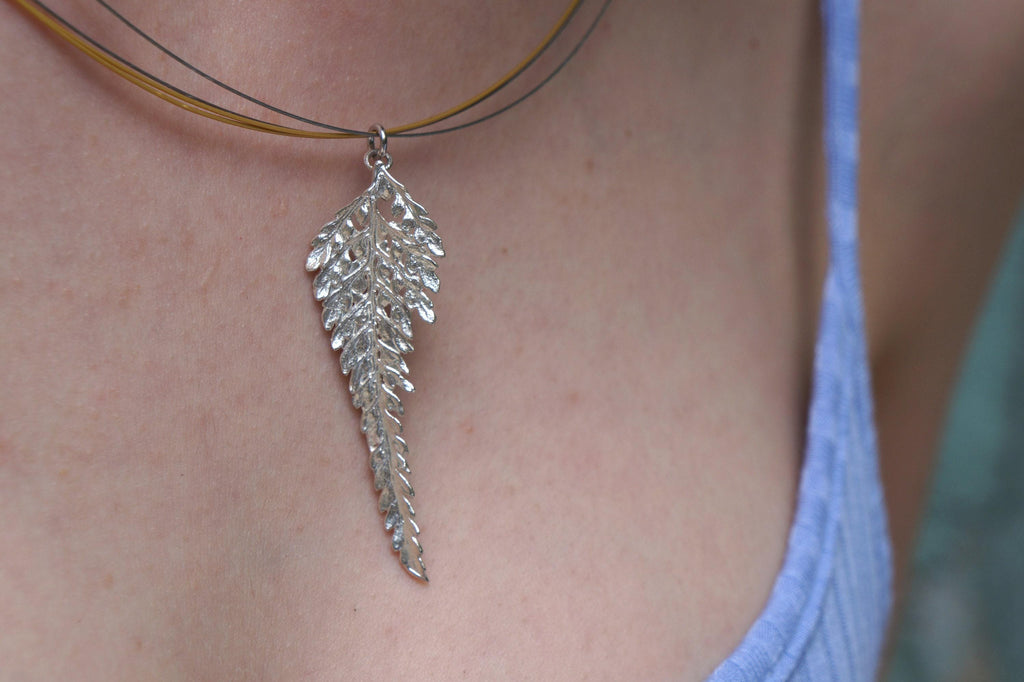 Fern Leaf Necklace: Electroformed Sterling Silver Nature Jewelry-0