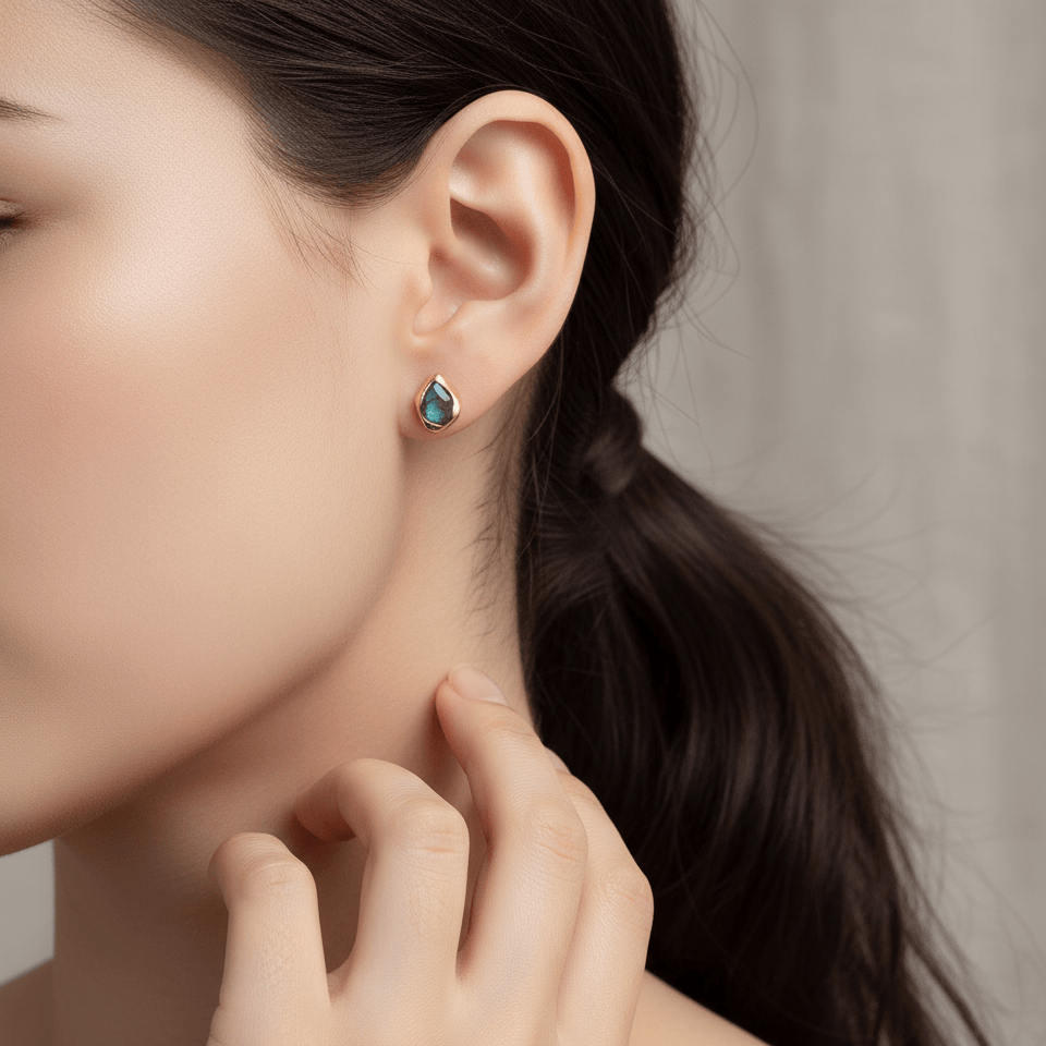 Earrings Iris - Sterling Silver Labradorite Teardrop Earrings-2